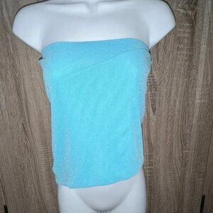 Tiger Mist. Wasteland Strapless Shimmer Teal Sparkle Tube Top